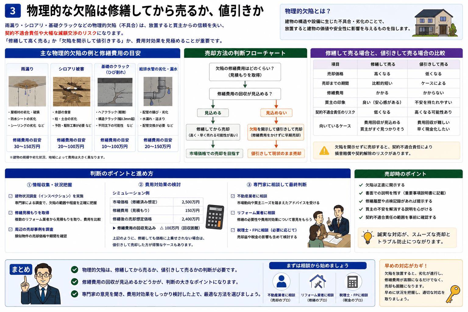 物理的な欠陥は修繕してから売るか、値引きか